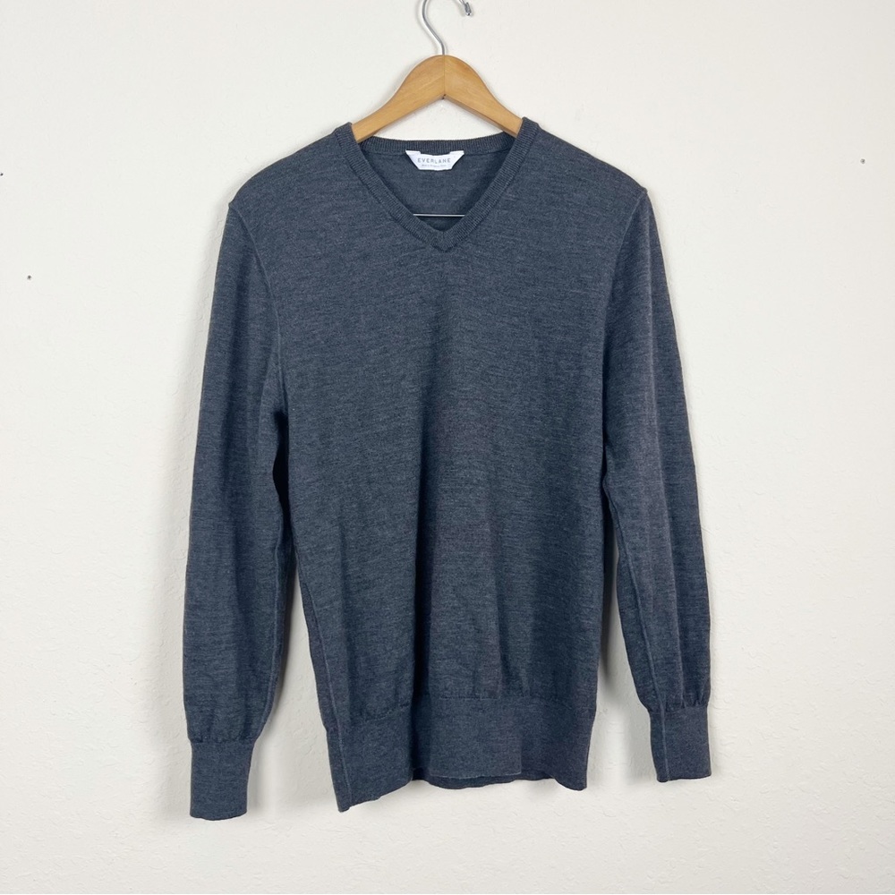 Everlane Gray V Neck Wool Long Sleeve Sweater Size Large